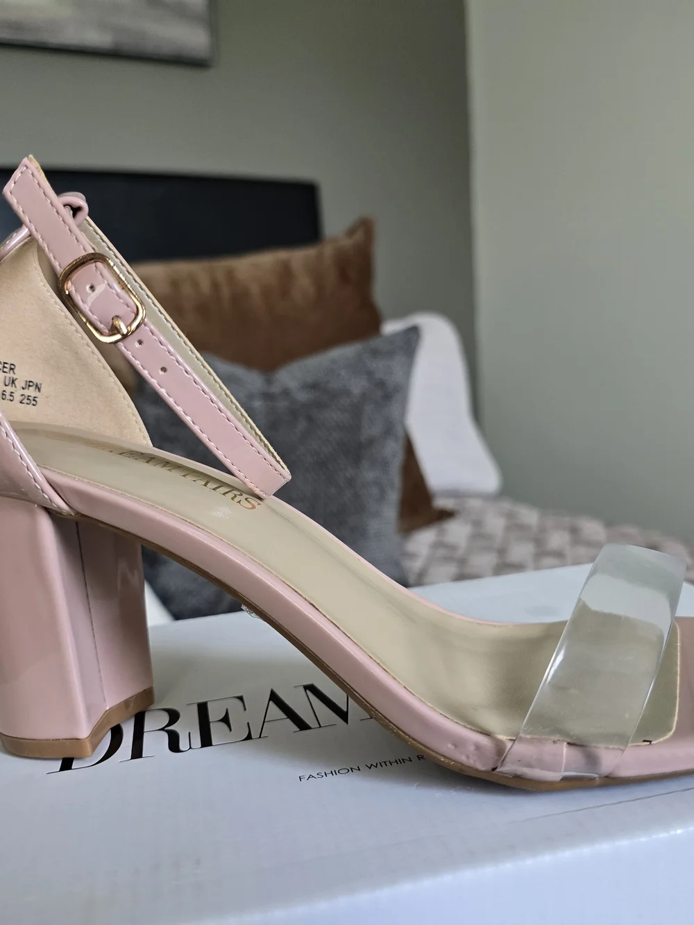 Dream Pairs Pink Block Heel Sandals with Clear Toe Strap